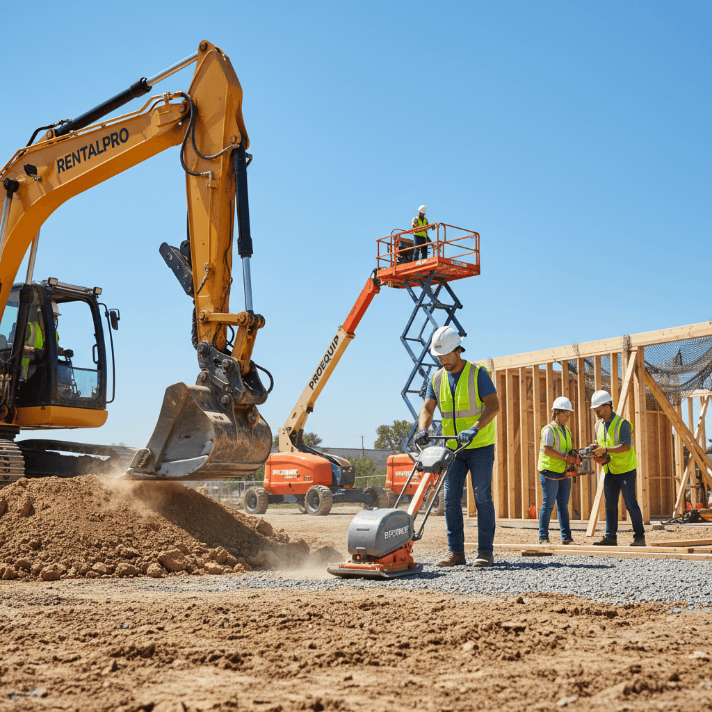 Rental equipment in active use on job site