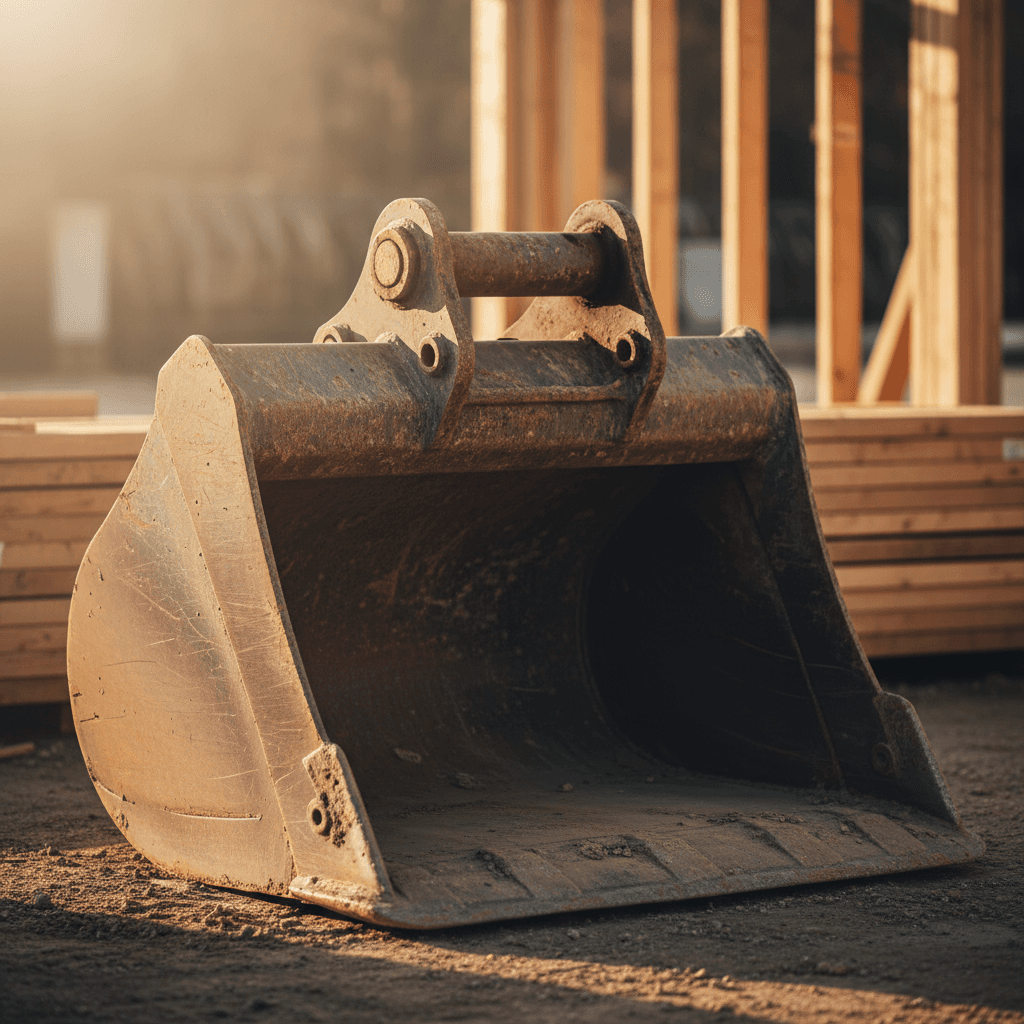 Construction excavator bucket ready for rental