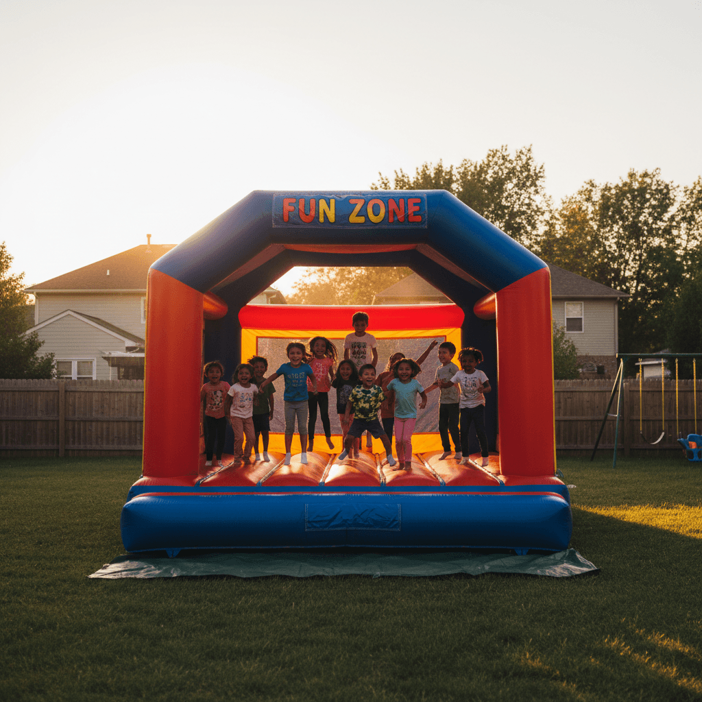 Kids enjoying a bounce house at a backyard event