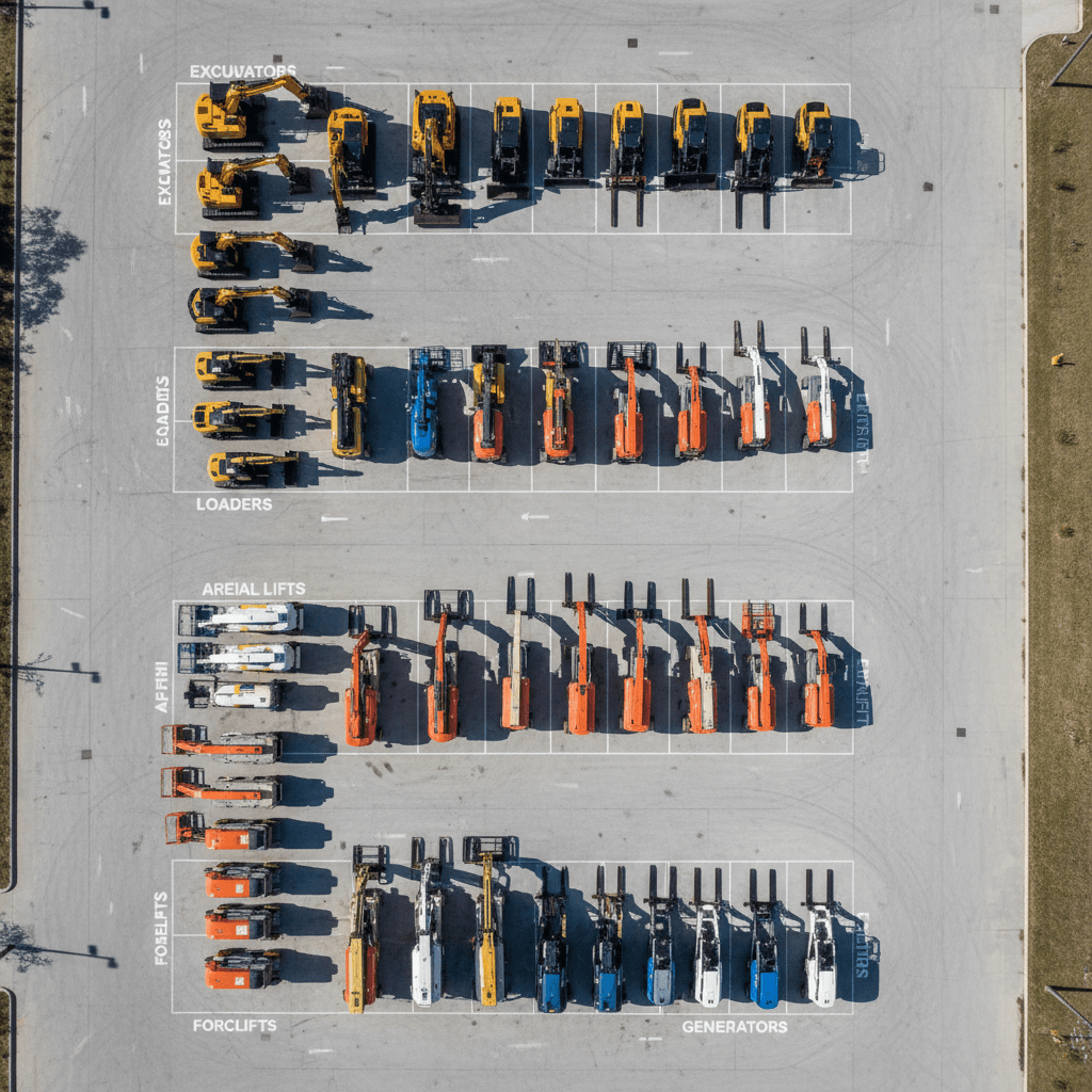 Equipment rental yard organized and ready