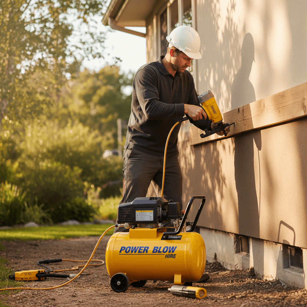 Contractor using air compressor on residential project