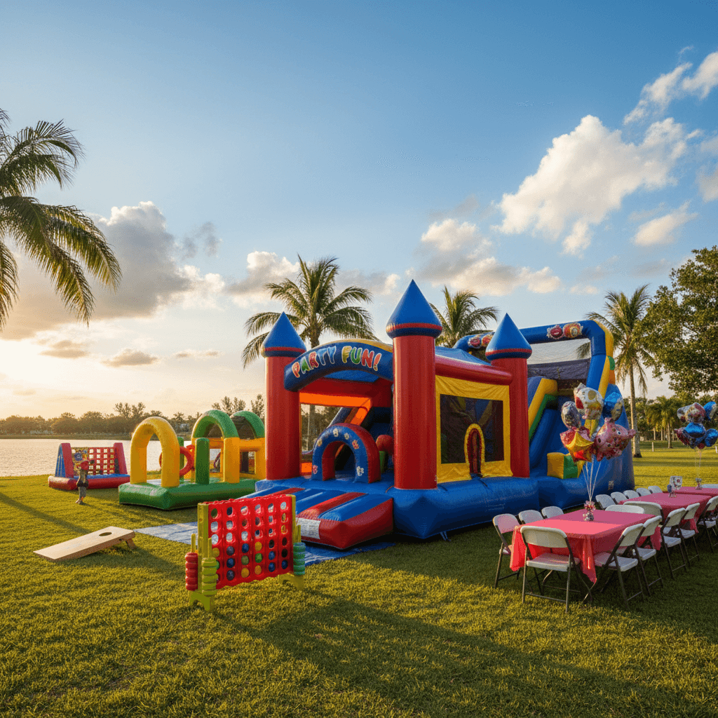 Party and recreation rental toys on display